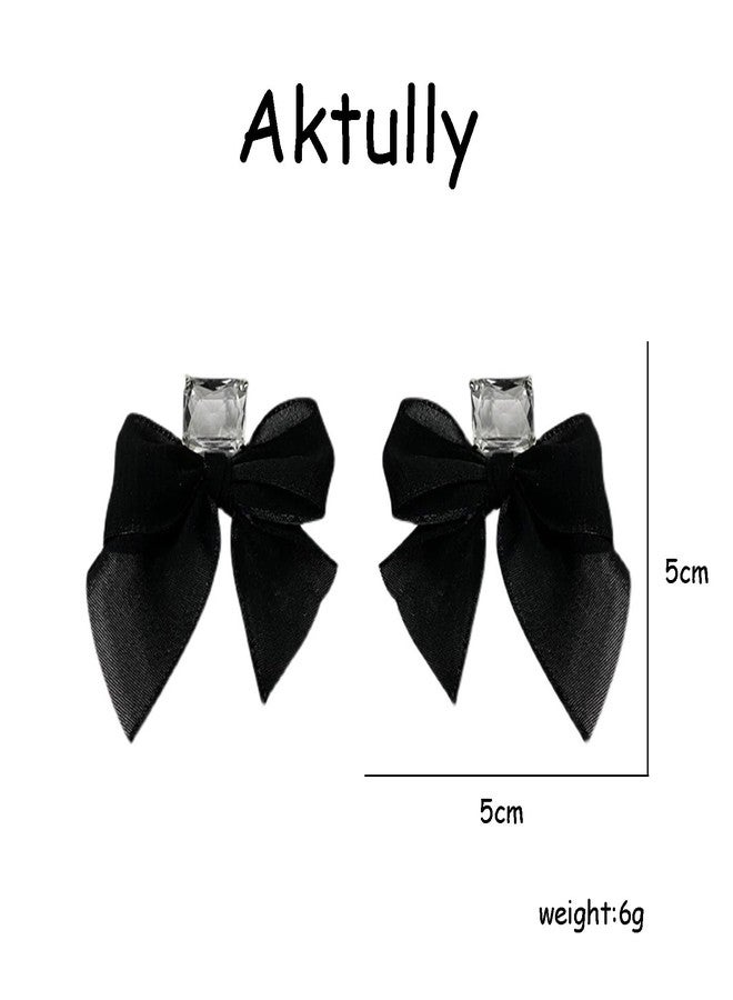 Aktully Crystal Bow Earrings for Women Black Ribbon Bowknot Stud Earrings Square Clear Rhinestone Earrings Tiny Bow Tie Ribbon Dangle Earrings Christmas Birthday Trendy Jewelry for Women (Black) - Image 4